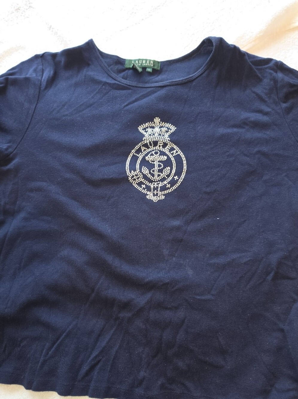 Lauren Ralph Lauren Navy Short Sleeve Tee with Rhinestone Crest